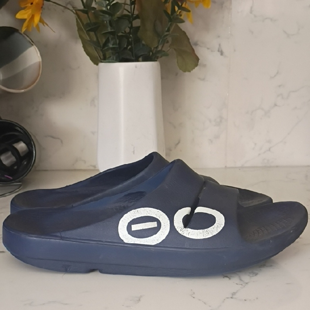 OOFOS Navy Blue Slide Sandals UNISEX